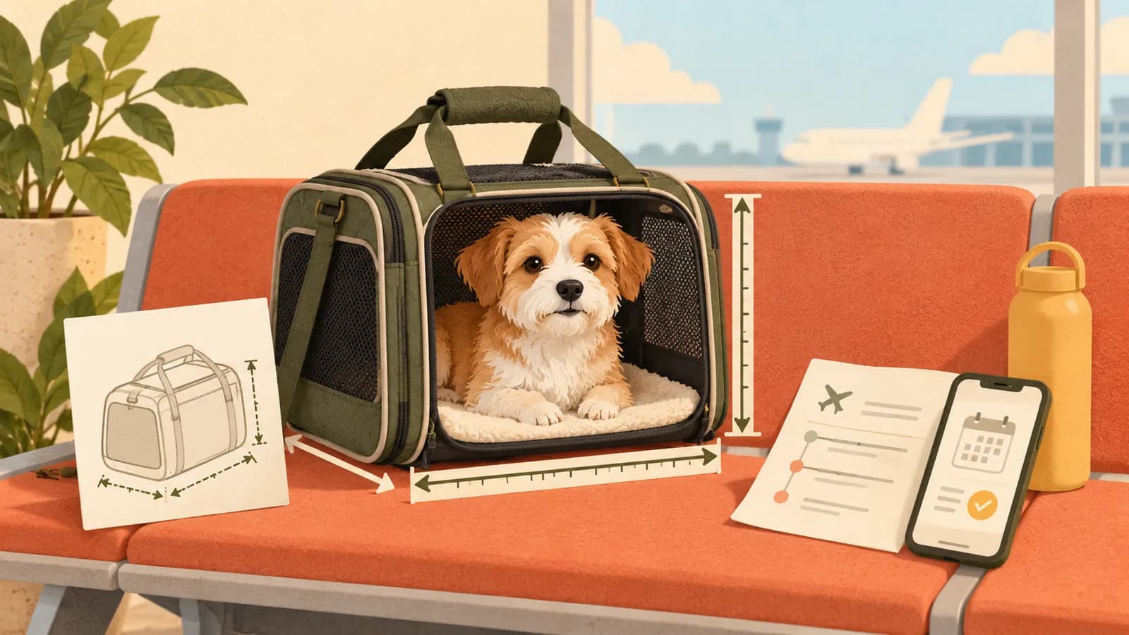 Traveler measuring a soft-sided dog carrier before an Alaska Airlines flight