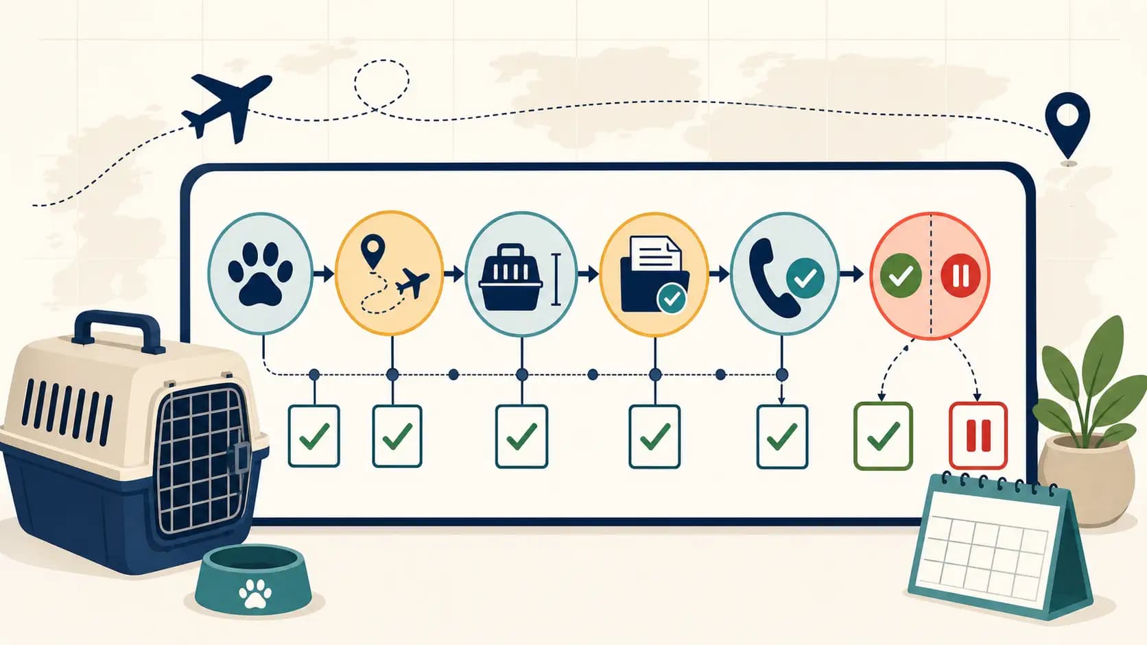 Language-neutral pre-flight verification checklist for a pet flight