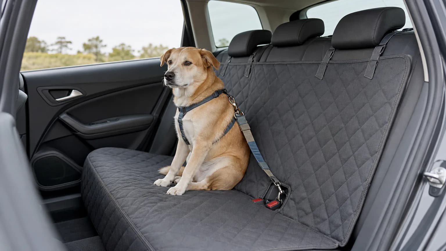 Back seat cover fitted for a dog with separate restraint access