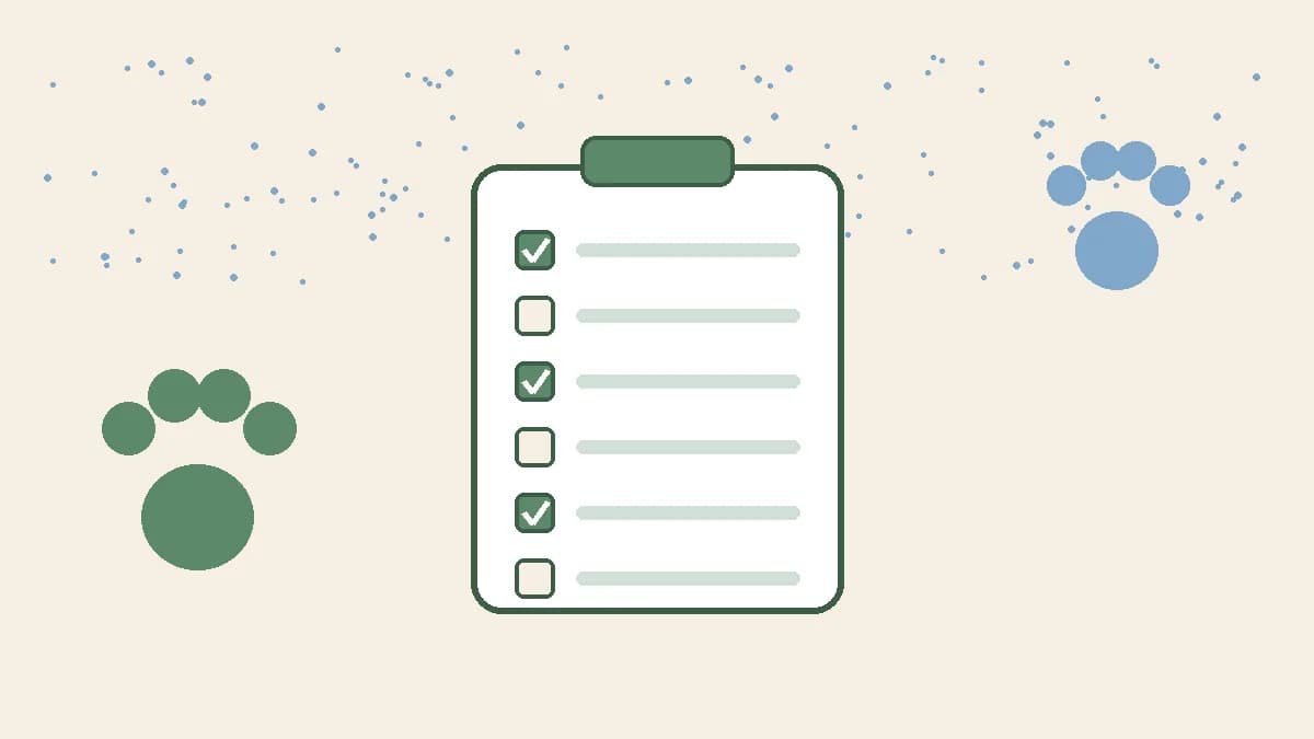 Flat illustration of a checklist and a paw print next to a small world map, representing a pet insurance comparison